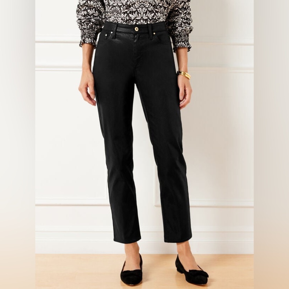 NWT Talbots SLIM STRAIGHT ANKLE JEANS - BLACK METALLIC - 14P
